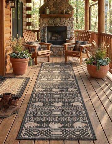 2' 7 x 12' Easy-Clean Southwestern Indoor / Outdoor Runner Rug