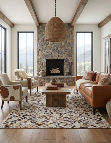 5' 3 x 8' 1 Cowhide Leather Rug
