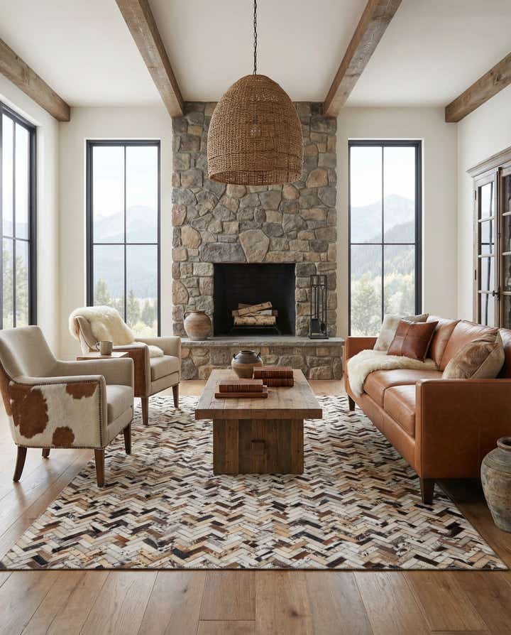 5' 3 x 8' 1 Cowhide Leather Rug