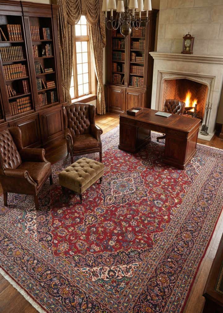 9' 8 x 12' 9 Hand Knotted Kashan Persian Wool Rug