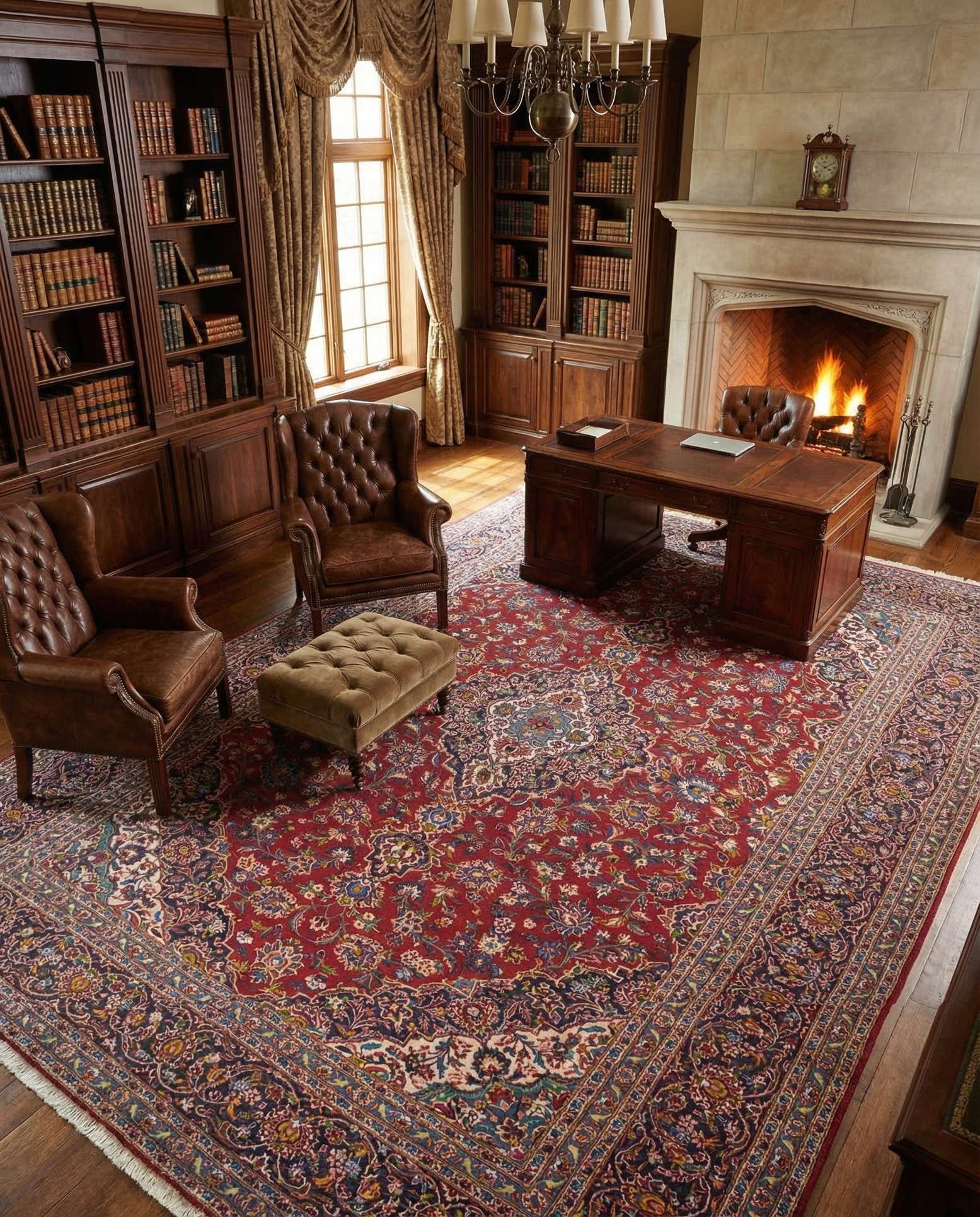9' 8 x 12' 9 Hand Knotted Kashan Persian Wool Rug
