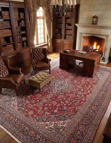 9' 8 x 12' 9 Hand Knotted Kashan Persian Wool Rug