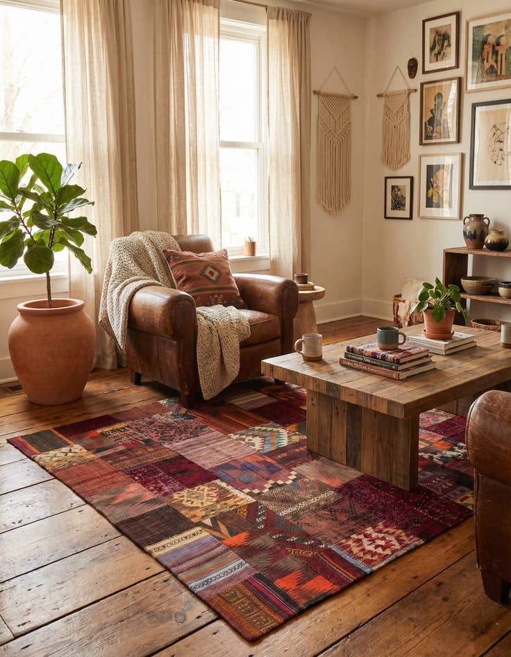 Detail image of  4' x 6'  Hand Woven Kilim Patchwork Wool Rug