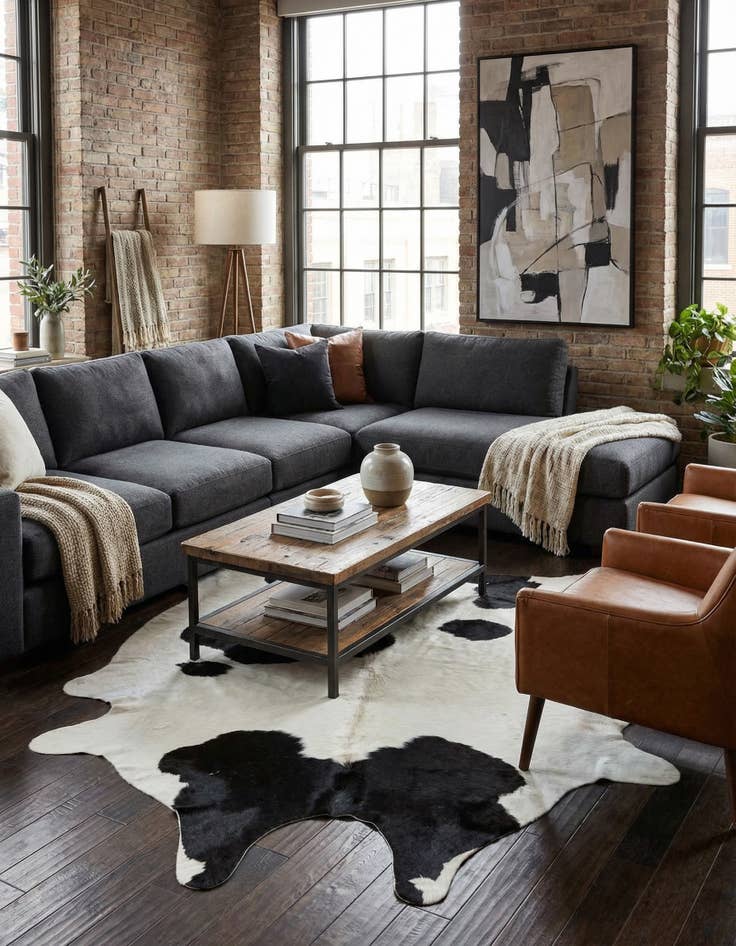 Detail image of 6' 3 x 6' 10 Cowhide Leather Rug