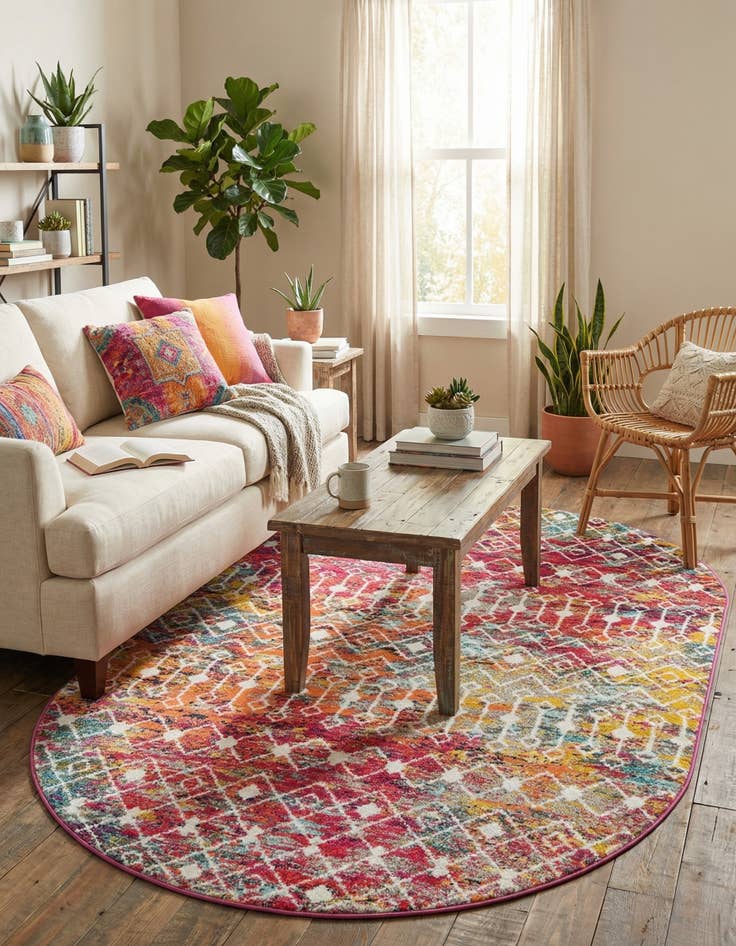 Detail image of  5' 3 x 8' Moroccan Trellis Oval Rug