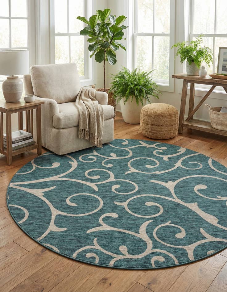 Detail image of 10' 8 x 10' 8  Washable Botanical Indoor / Outdoor Round Rug