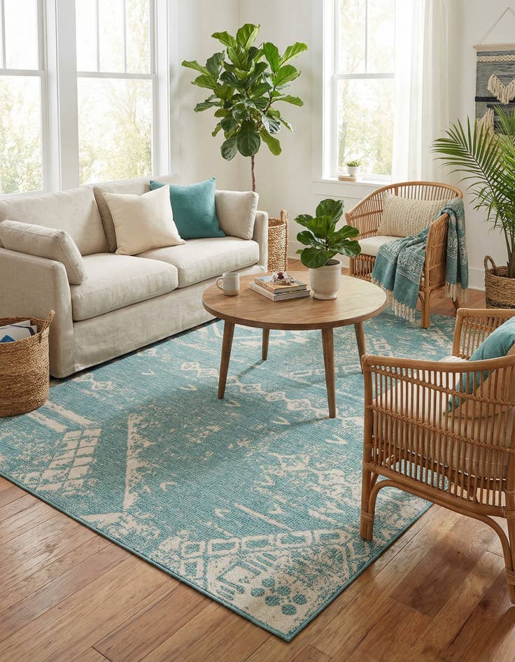 Detail image of 7' x 7'  Washable Bohemian Indoor / Outdoor Square Rug