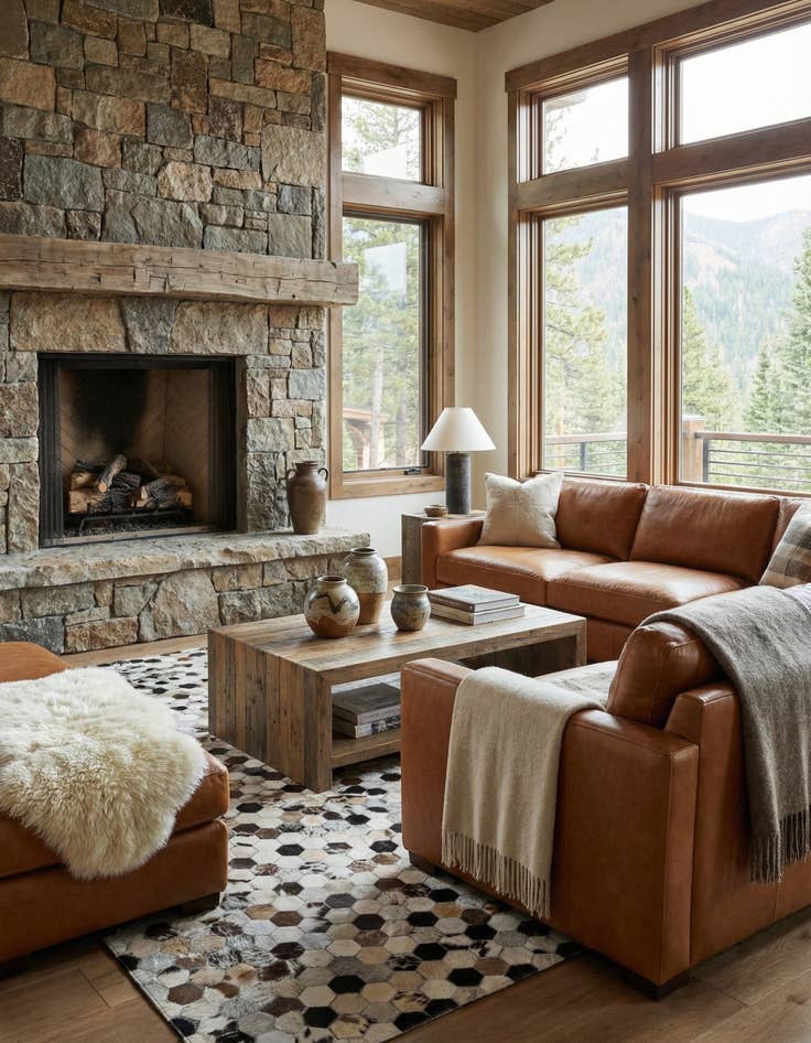 Detail image of  5' 1 x 8' 1 Cowhide Leather Rug