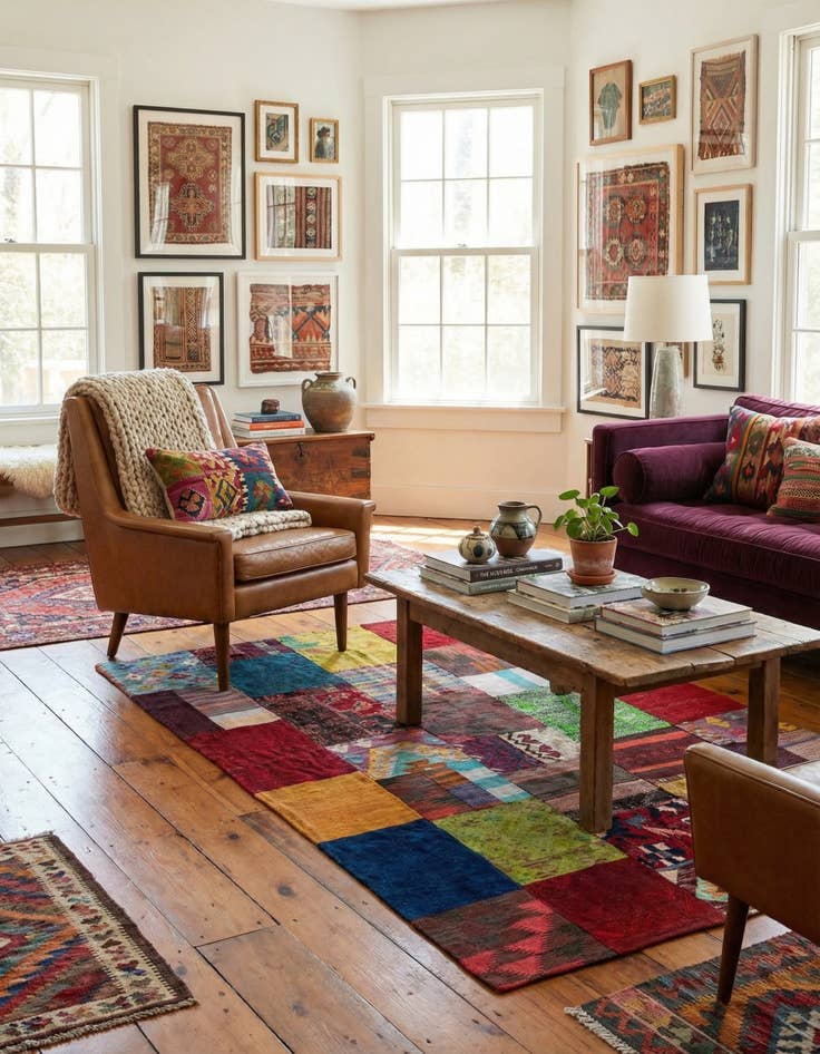 Detail image of 4' 2 x 5' 10 Hand Woven Kilim Patchwork Wool Rug