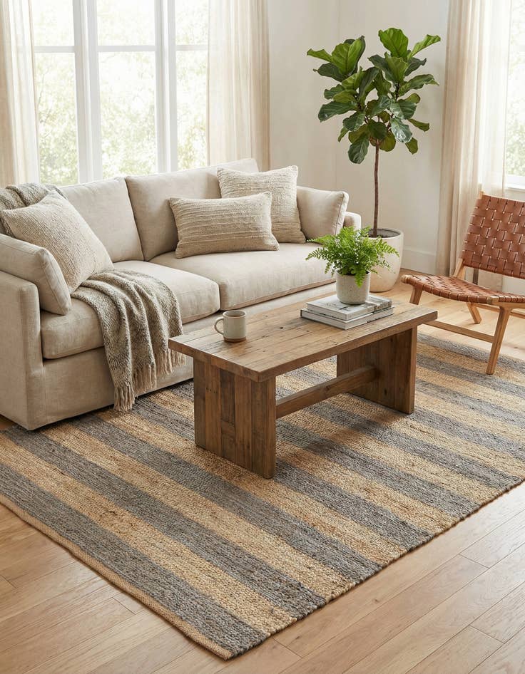 Detail image of  5' 1 x 8'  Hand Braided Jute Rug