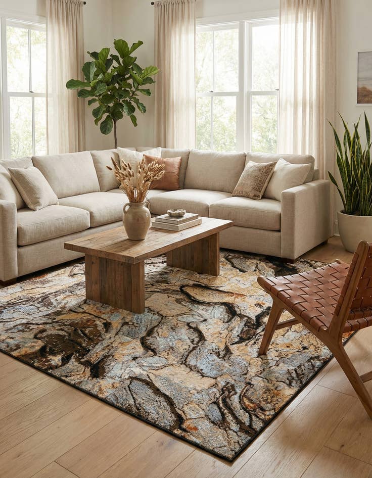 Detail image of  7' 10 x 7' 10  Washable Modern Indoor / Outdoor Square Rug