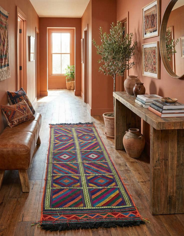 Detail image of 2' 2 x 7'  Hand Knotted Kilim Fars Persian Wool Runner Rug