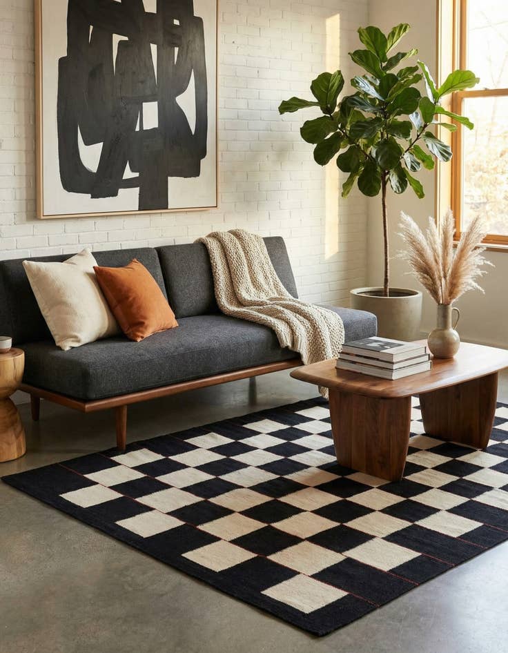 Detail image of 4' 3 x 6'  Hand Woven Kilim Modern Wool Rug