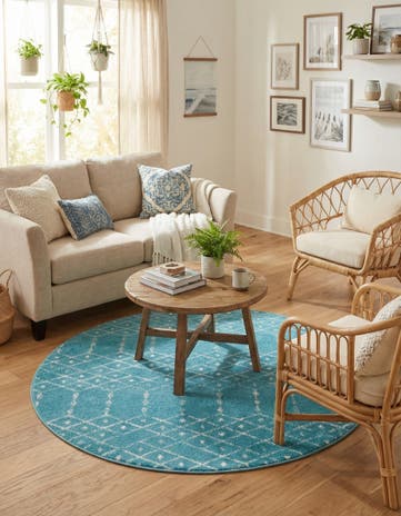 Teal blue Paxon Trellis Round Rug