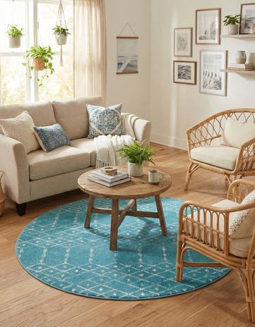 Teal blue Paxon Trellis Round Rug