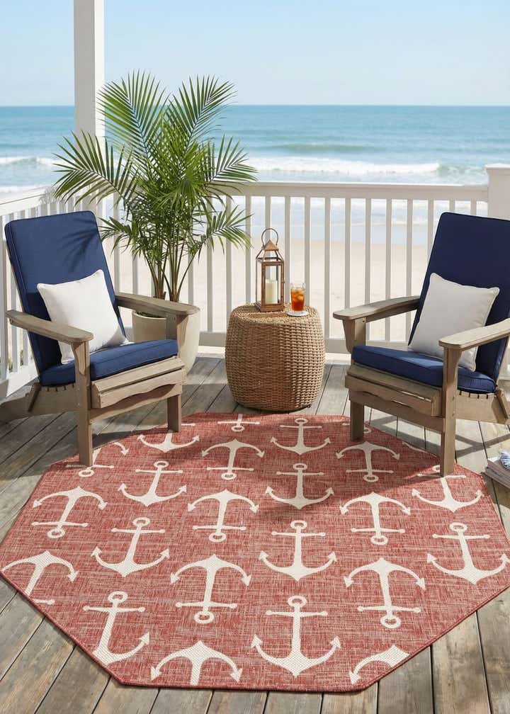 7' 10 x 7' 10 Easy-Clean Coastal Indoor / Outdoor Octagon Rug