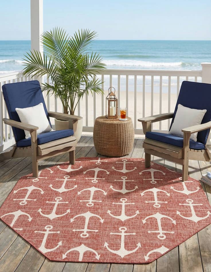 Detail image of  7' 10 x 7' 10  Washable Coastal Indoor / Outdoor Octagon Rug