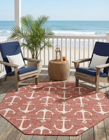 7' 10 x 7' 10 Easy-Clean Coastal Indoor / Outdoor Octagon Rug