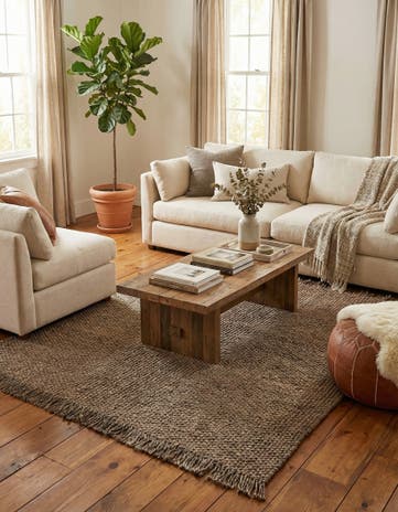 Gray Hand Woven Chunky Jute Square Rug