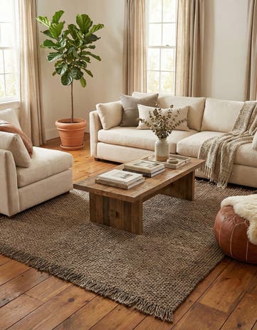Gray Hand Woven Chunky Jute Square Rug