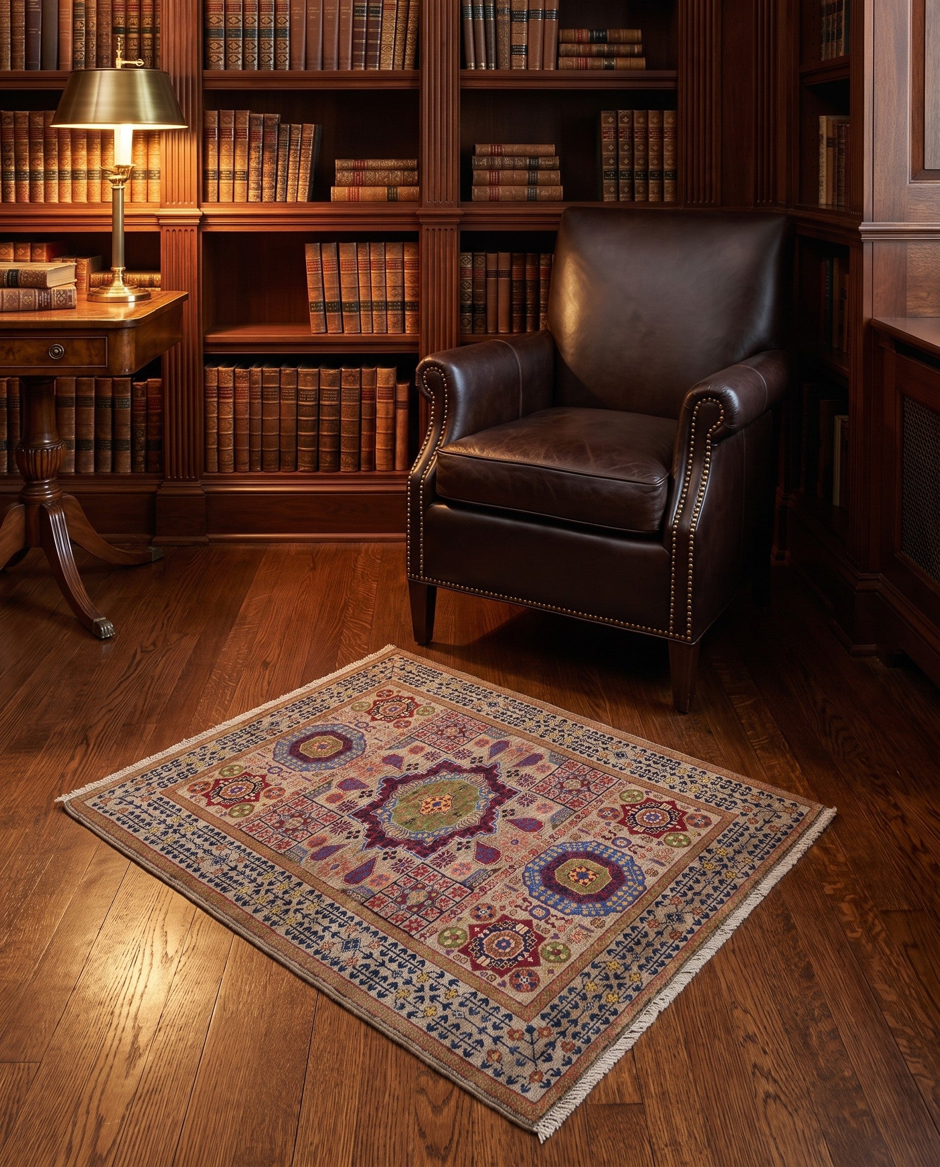 3' 4 x 4' 9 Hand Knotted Mamluk Ziegler Rug