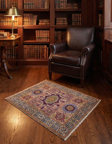 3' 4 x 4' 9 Hand Knotted Mamluk Ziegler Rug