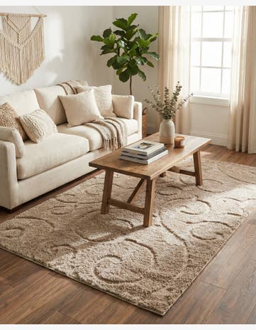 Beige Floral Shag Rug