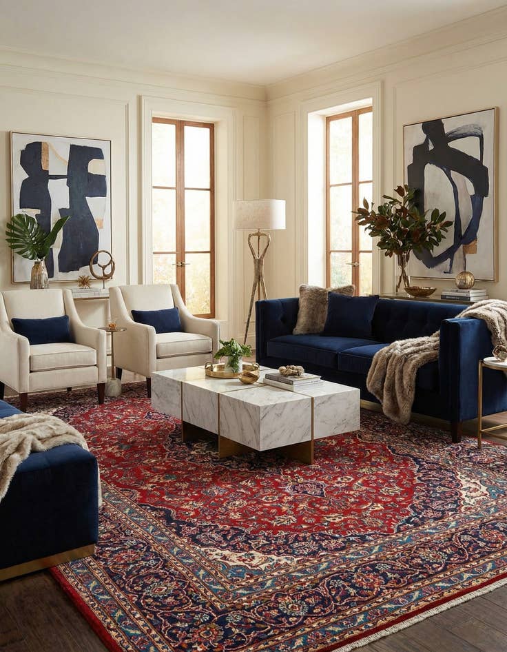 Detail image of 8' 1 x 11' 5 Kashan Wool Rug