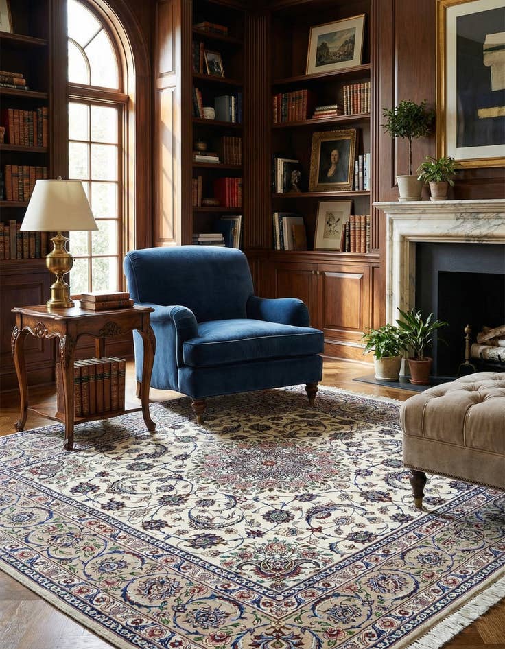Detail image of 6' 7 x 6' 8 Hand Knotted Isfahan Persian Square Rug