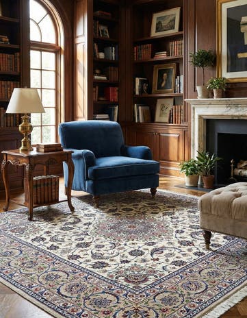 6' 7 x 6' 8 Hand Knotted Isfahan Persian Square Rug