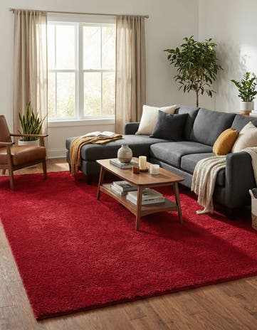 Red Solid Frieze Rug