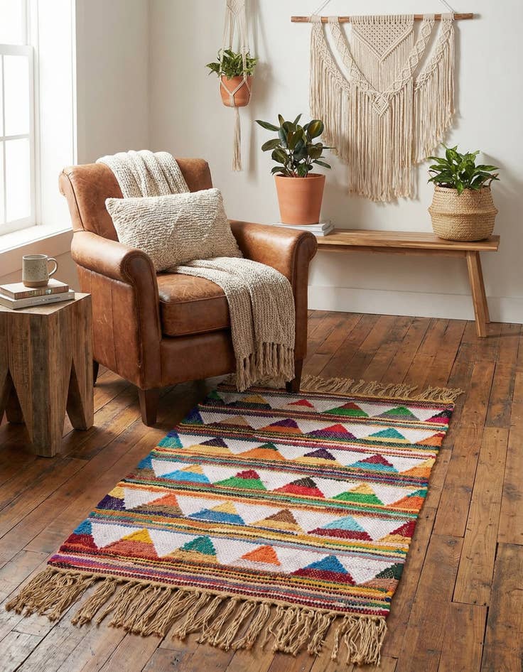 Detail image of  2' x 3' 1  Hand Woven Chindi Trellis Rug