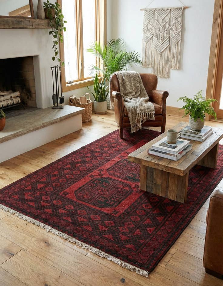 Detail image of  3' 3 x 4' 10  Hand Knotted Afghan Akhche Wool Rug