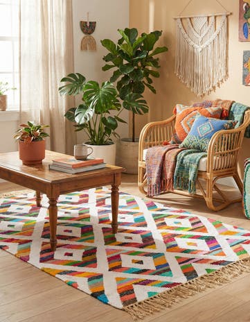 4' 1 x 6' 1 Hand Woven Chindi Trellis Rug