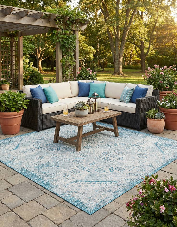 Detail image of 10' x 10'  Washable Aztec Indoor / Outdoor Square Rug