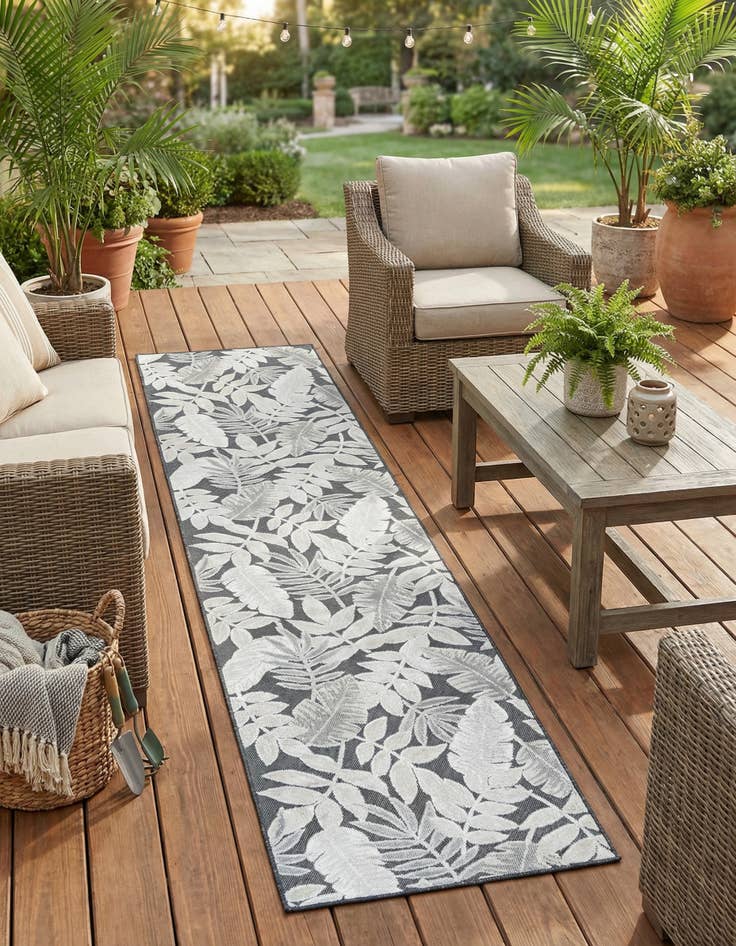 Detail image of  2' 7 x 12'  Washable Botanical Indoor / Outdoor Runner Rug
