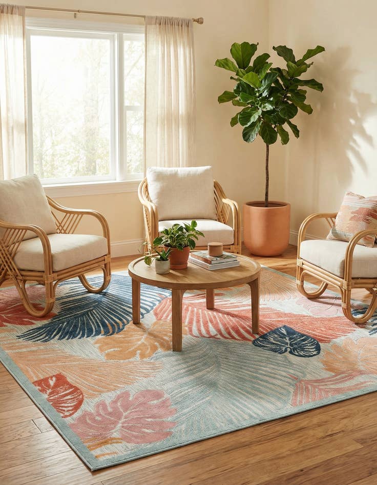 Detail image of 8' 2 x 8' 2  Washable Botanical Indoor / Outdoor Square Rug