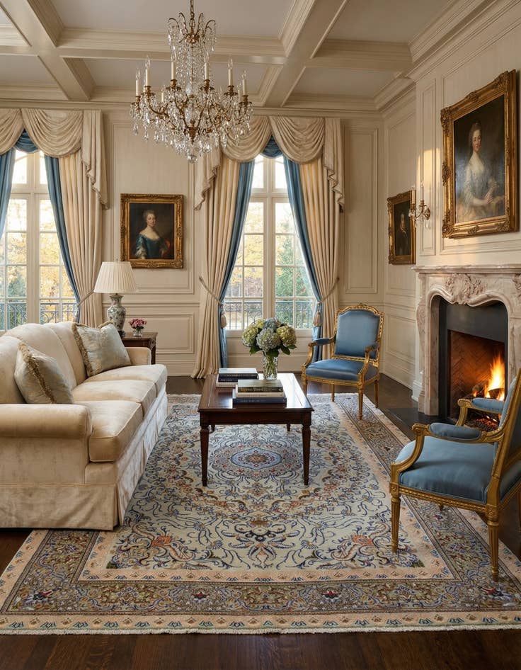 Detail image of  6' 6 x 10'  Hand Knotted Kashan Persian Rug