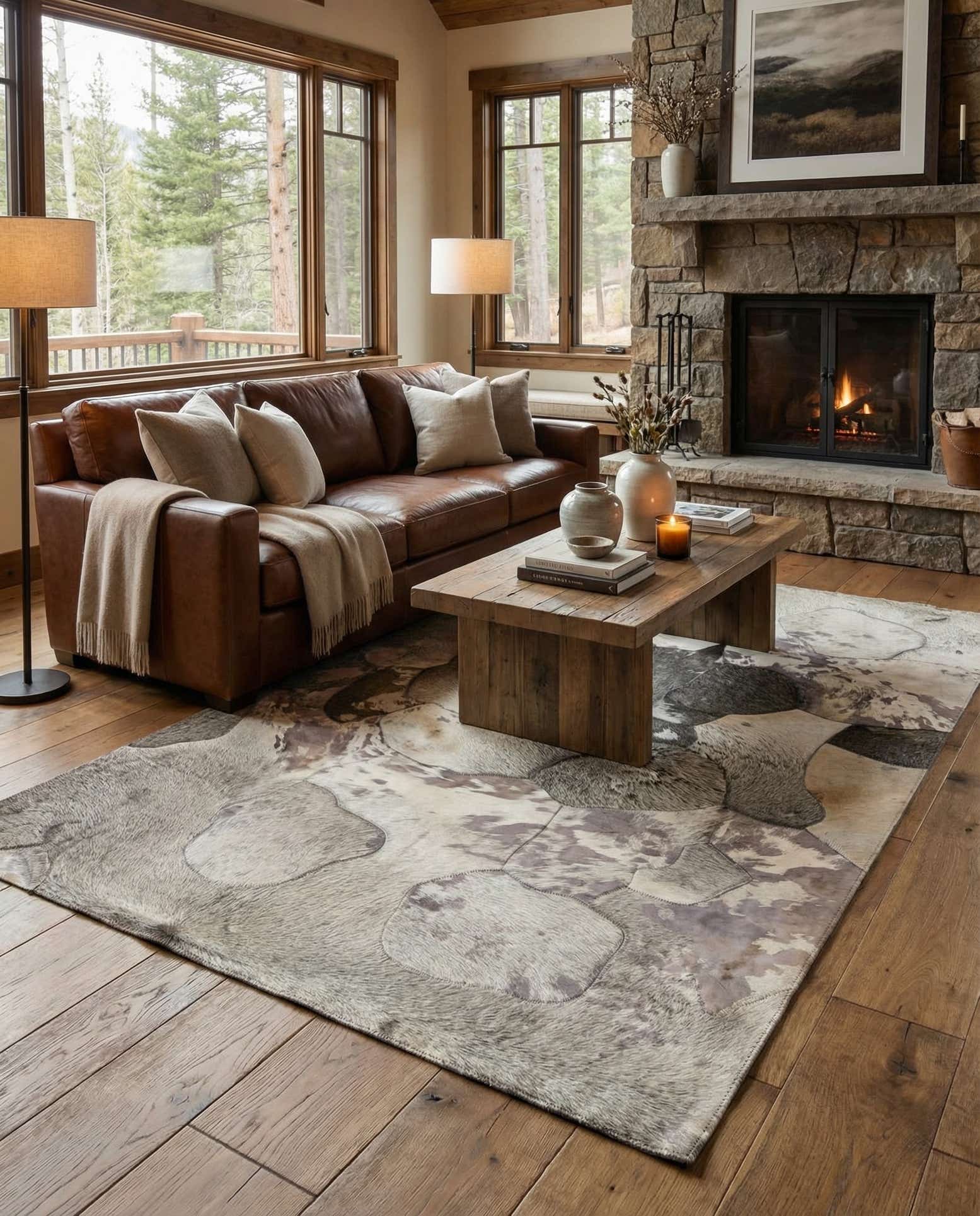 5' 3 x 7' 5 Cowhide Leather Rug