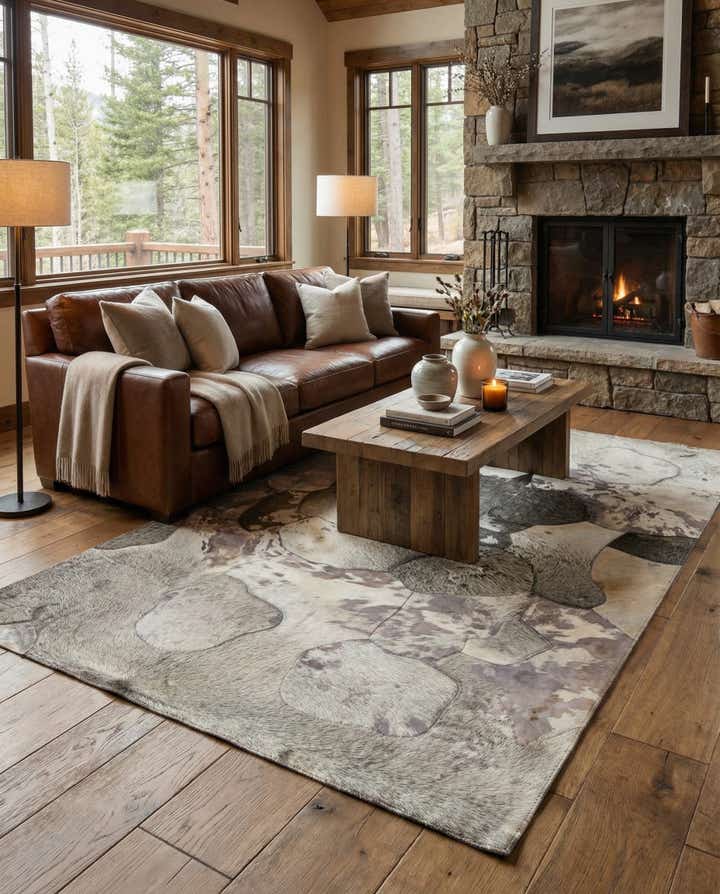 5' 3 x 7' 5 Cowhide Leather Rug