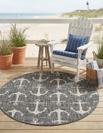 4' x 4' Easy-Clean Coastal Indoor / Outdoor Round Rug