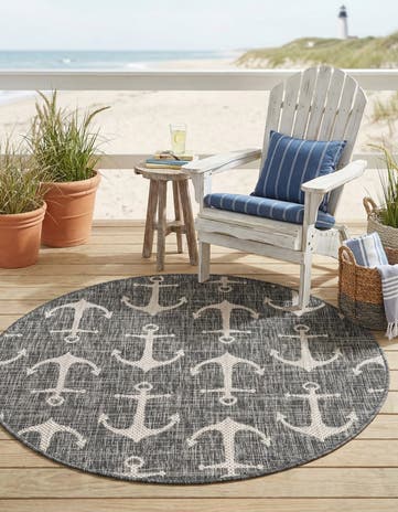 4' x 4' Easy-Clean Coastal Indoor / Outdoor Round Rug
