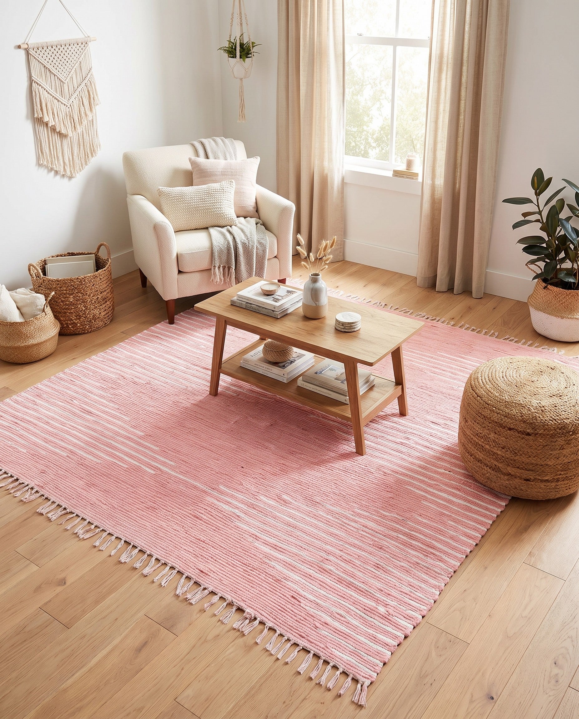 Rose Hand Woven Chindi Cotton Square Rug