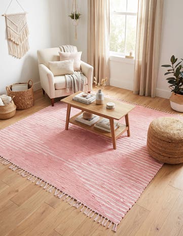 Rose Hand Woven Chindi Cotton Square Rug