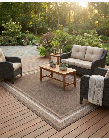 Brown Easy-Clean Border Indoor / Outdoor Rug