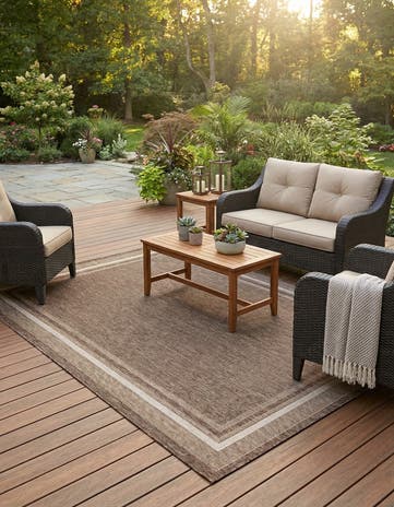 Brown Easy-Clean Border Indoor / Outdoor Rug