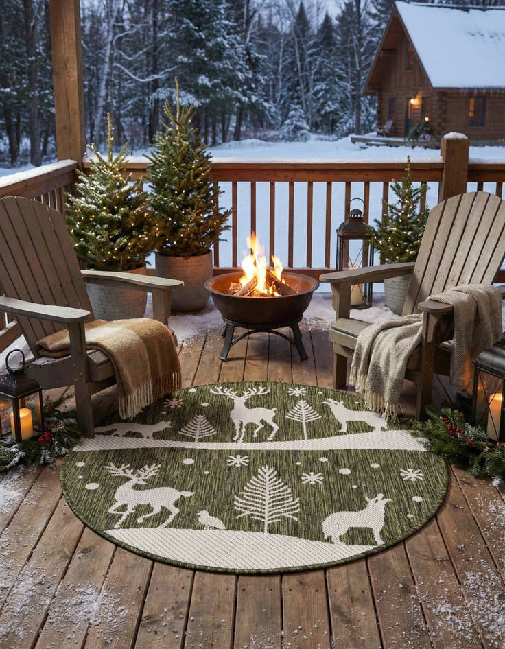 Detail image of 3' x 3'  Washable Holiday Indoor / Outdoor Round Rug