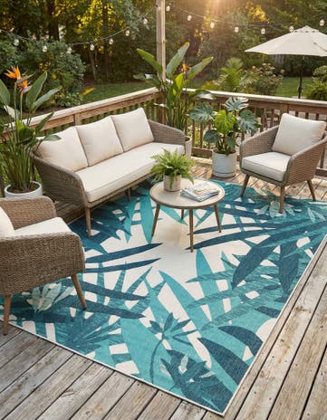 9' x 12' Easy-Clean Botanical Indoor / Outdoor Rug
