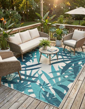 9' x 12' Easy-Clean Botanical Indoor / Outdoor Rug