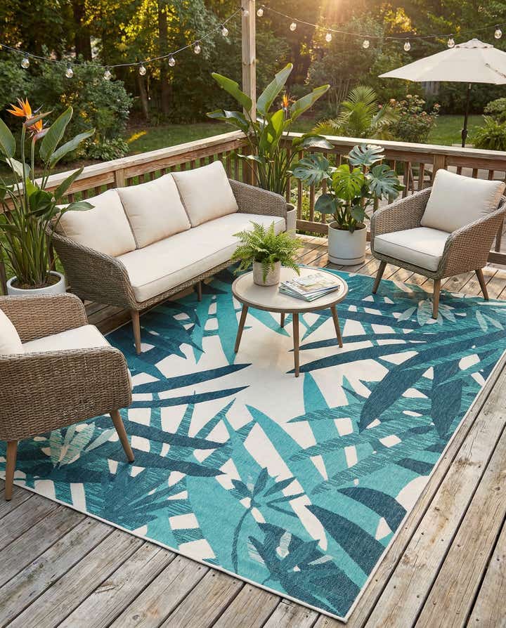 9' x 12' Easy-Clean Botanical Indoor / Outdoor Rug